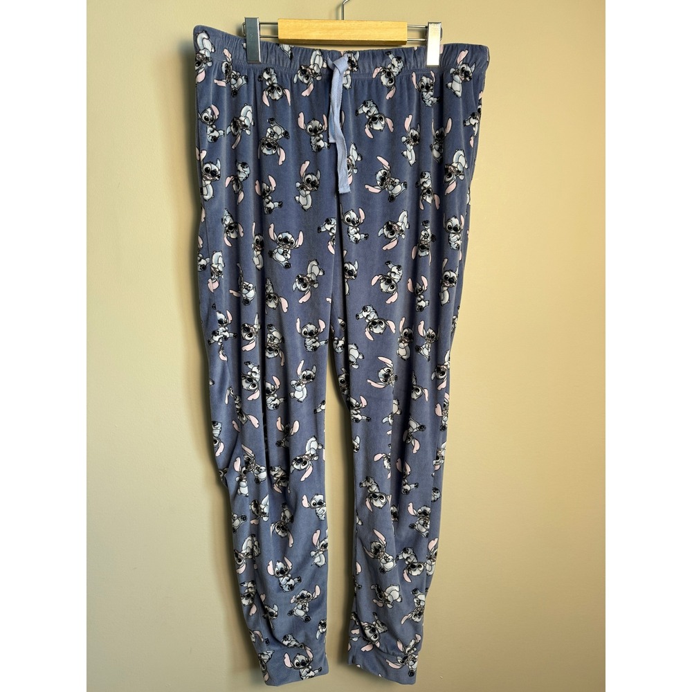Disney Lilo & Stitch Fleece Pajama Pants Blue Joggers Sleepwear Comfy Lounge L